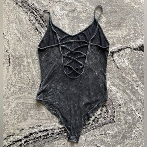 American Eagle Outfitters Black Washed V-Neck Bodysuit